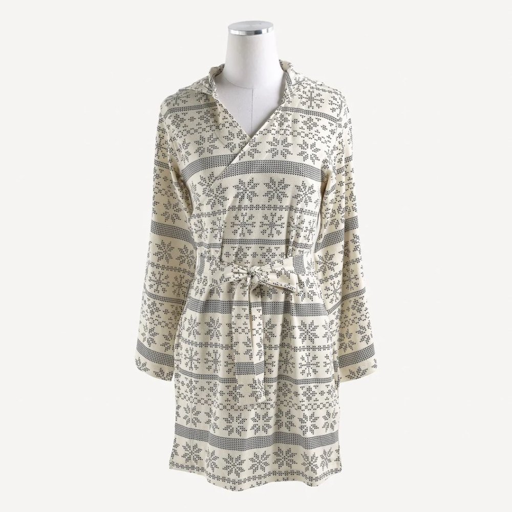 NWT Kate Quinn Hooded Pocket Robe Nordic Snowflake Organic Cotton XS/S